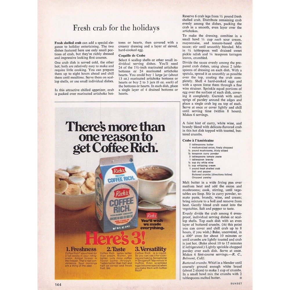 1972 Rich's Coffee Rich Creamer Vintage Print Ad Coffee wall home decor art